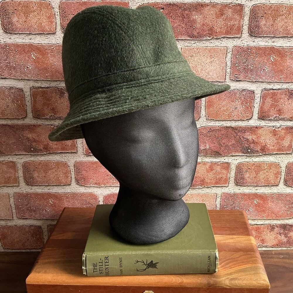 Vintage Original Loden Impragniert Mens Wool Fedora Hat Loden Green Medium ITALY